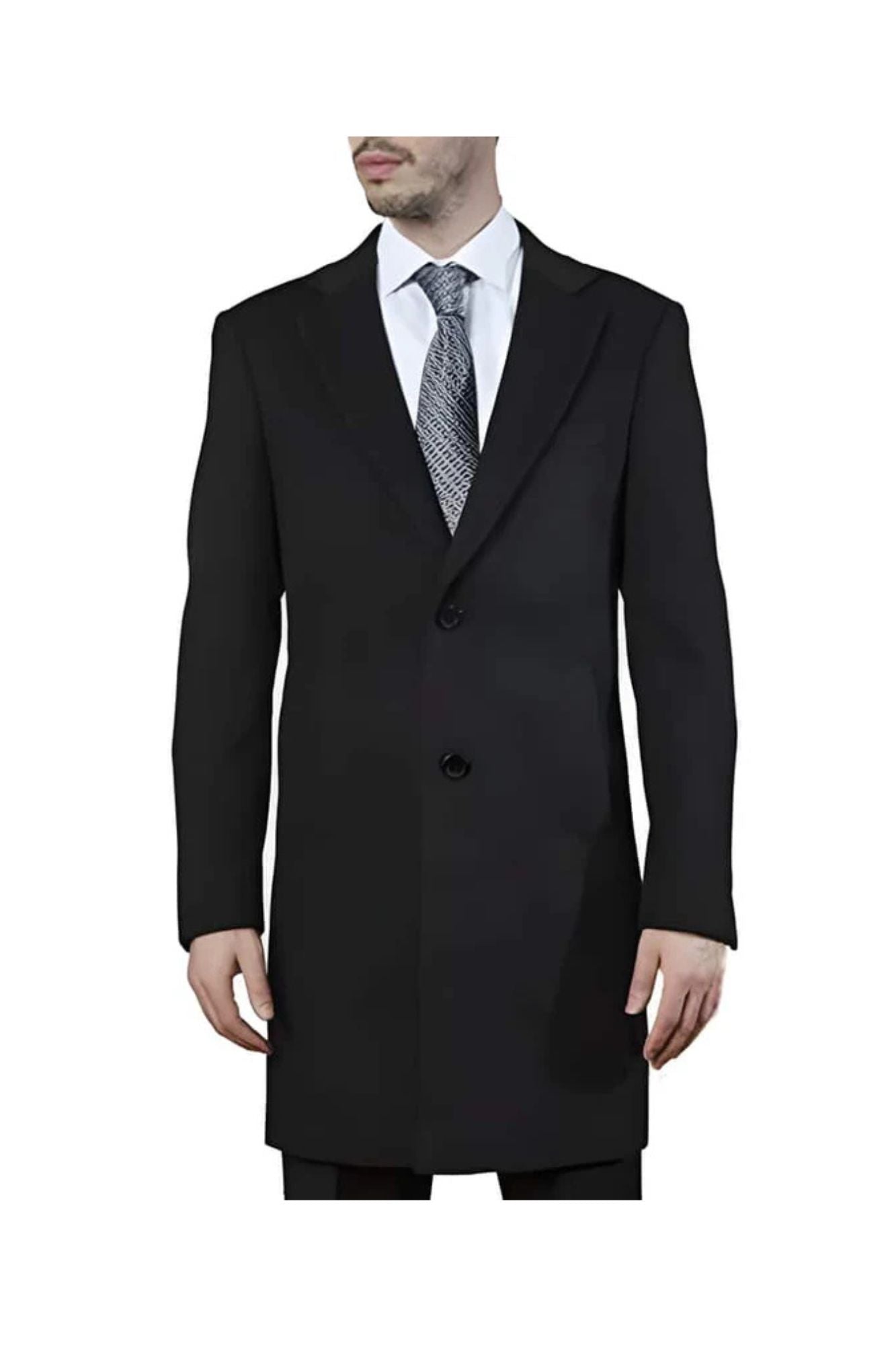 men's Modern Fit Polyester ~ Viscose ~ Spandex Black Long men's Dress Topcoat - Winter coat - Coat Size 38