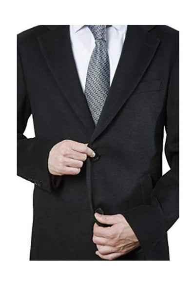 men's Modern Fit Polyester ~ Viscose ~ Spandex Black Long men's Dress Topcoat - Winter coat