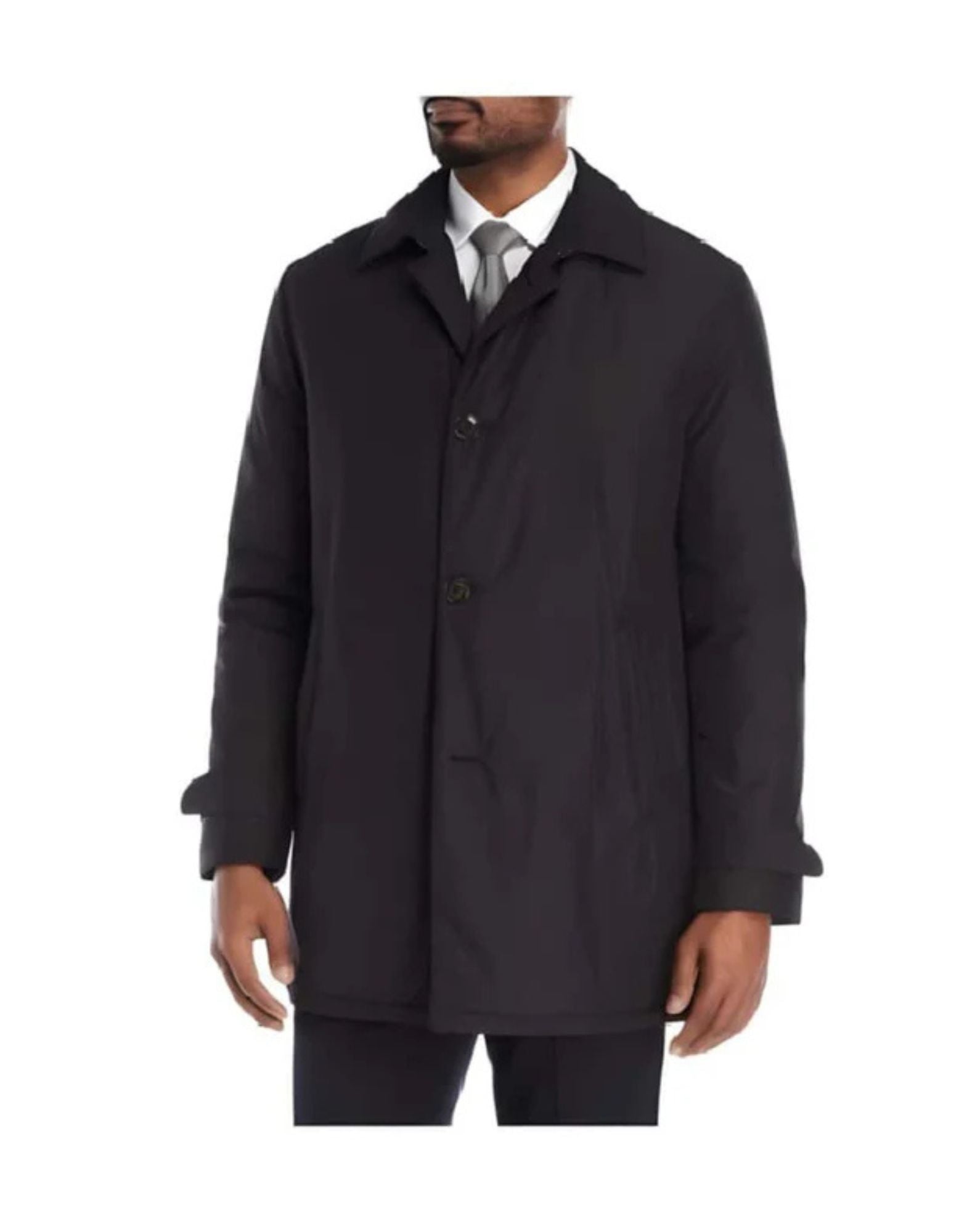 Lerner ~ Edgar Big And Tall Trench Coat Black ~ Rain Coat 36 Inch Length Dress Coat Priced Available In Big & Tall Sizes - Coat Size 38