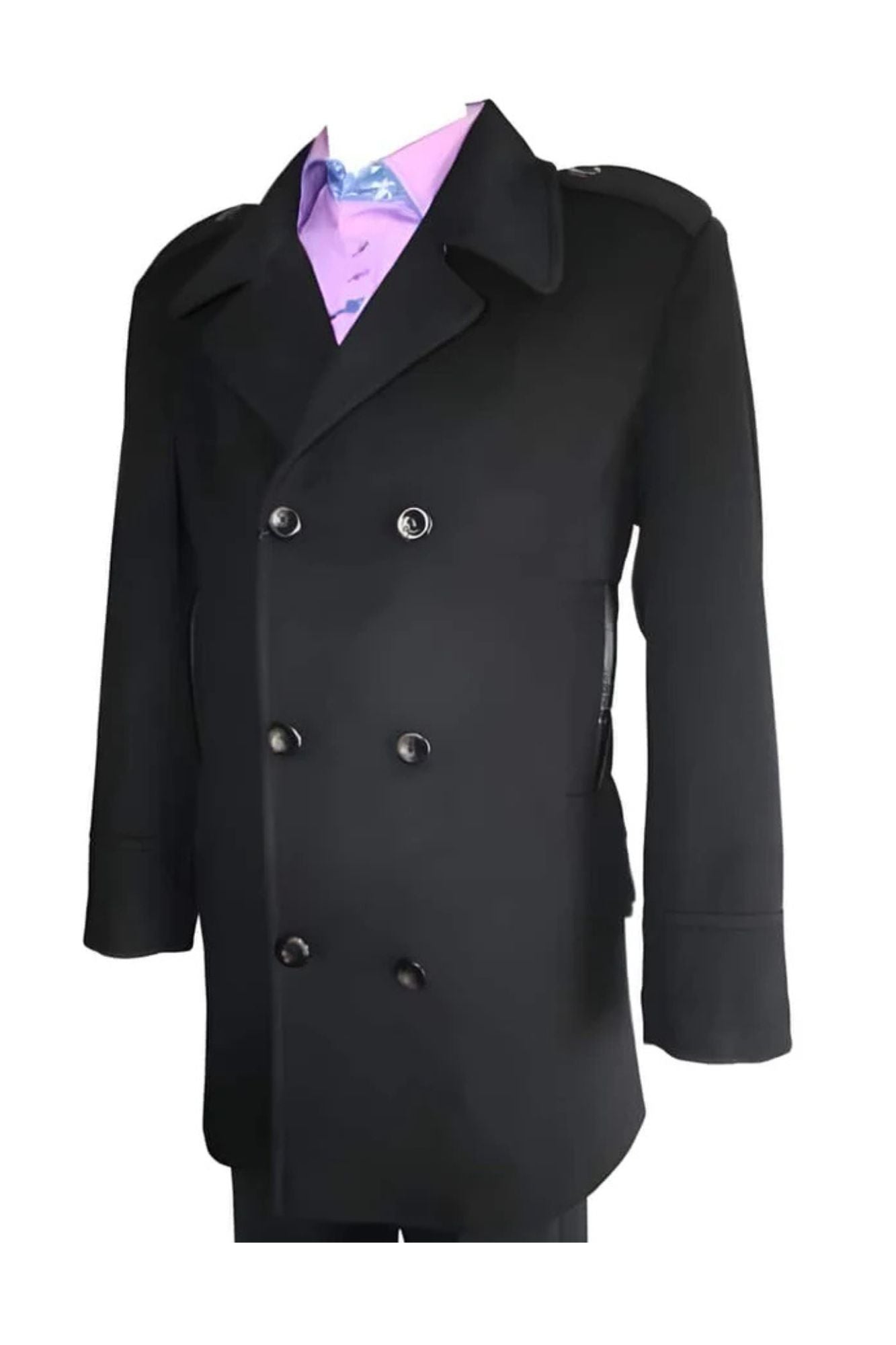Dark color black Blend Double Breasted 6 Button Designer men's Wool Peacoat Sale - Coat Size 38