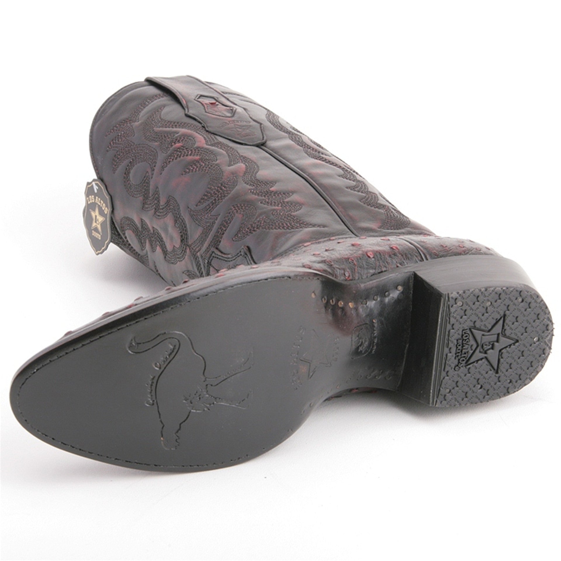 Los Altos Men's Black Cherry Full Quill Ostrich Round Toe Boots - 6