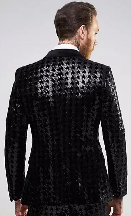 Sequin Tuxedo - Mens Blazer - Black Dinner Jacket - Peak Lapel Shiny Tuxedo Jacket - 38 Short Jacket+32 Waist Adjustable 28to34)(Height: 5 4 to5 7 )(Neck 15-16.5)S-M)