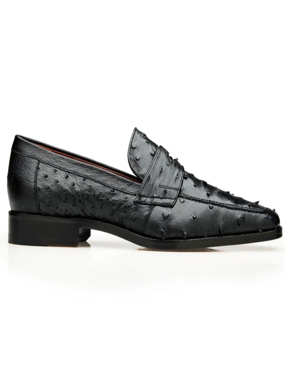 Men's Belvedere Espada Ostrich Quill Penny Loafer Black Dress Shoe - 14.0 Standard / D / Medium