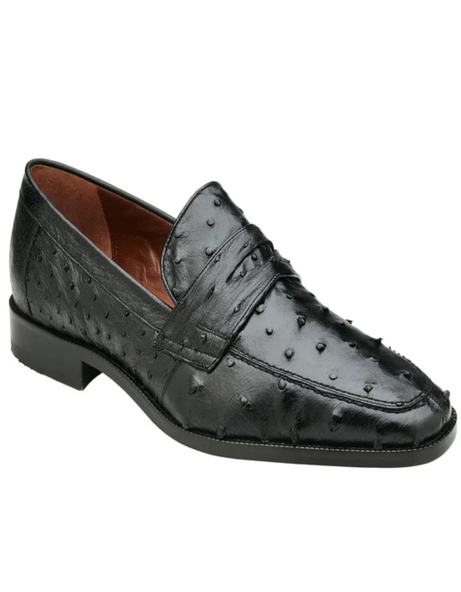 Men's Belvedere Espada Ostrich Quill Penny Loafer Black Dress Shoe - 14.0 Standard / D / Medium