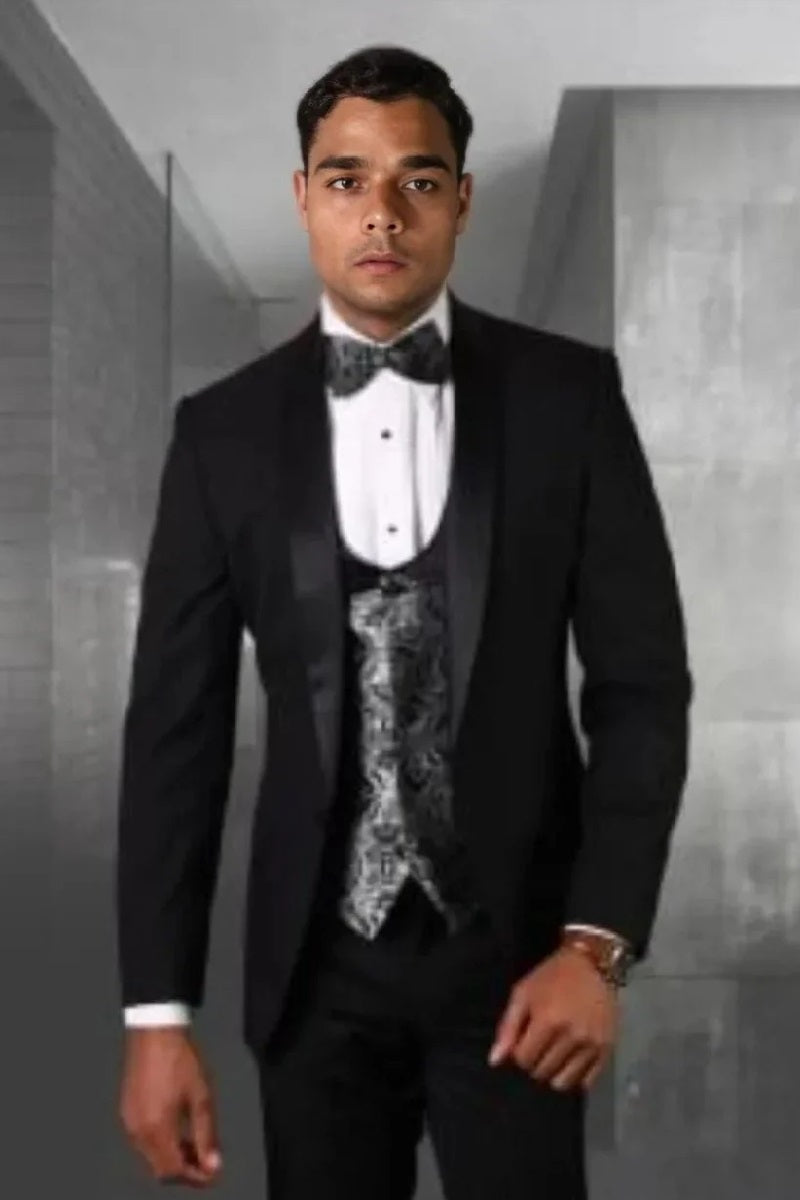 Men's 3-Piece Wool Tuxedo Fashion Vest Tailcoat Trousers Statement - 38 Short Jacket+32 Waist Adjustable 28to34)(Height: 5 4 to5 7 )(Neck 15-16.5)S-M)