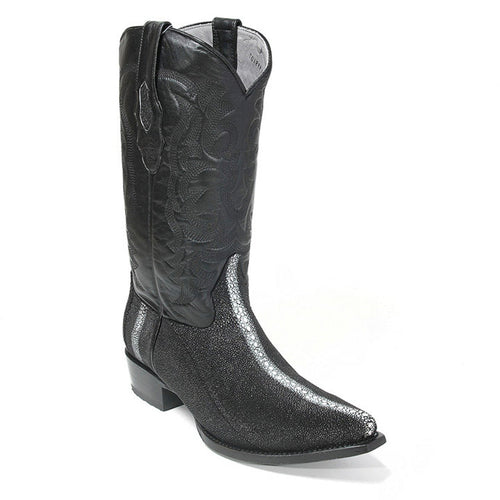 Los Altos Men's Black Stingray with Full Rowstone Finish Snip Toe Boots-New Designer Collection