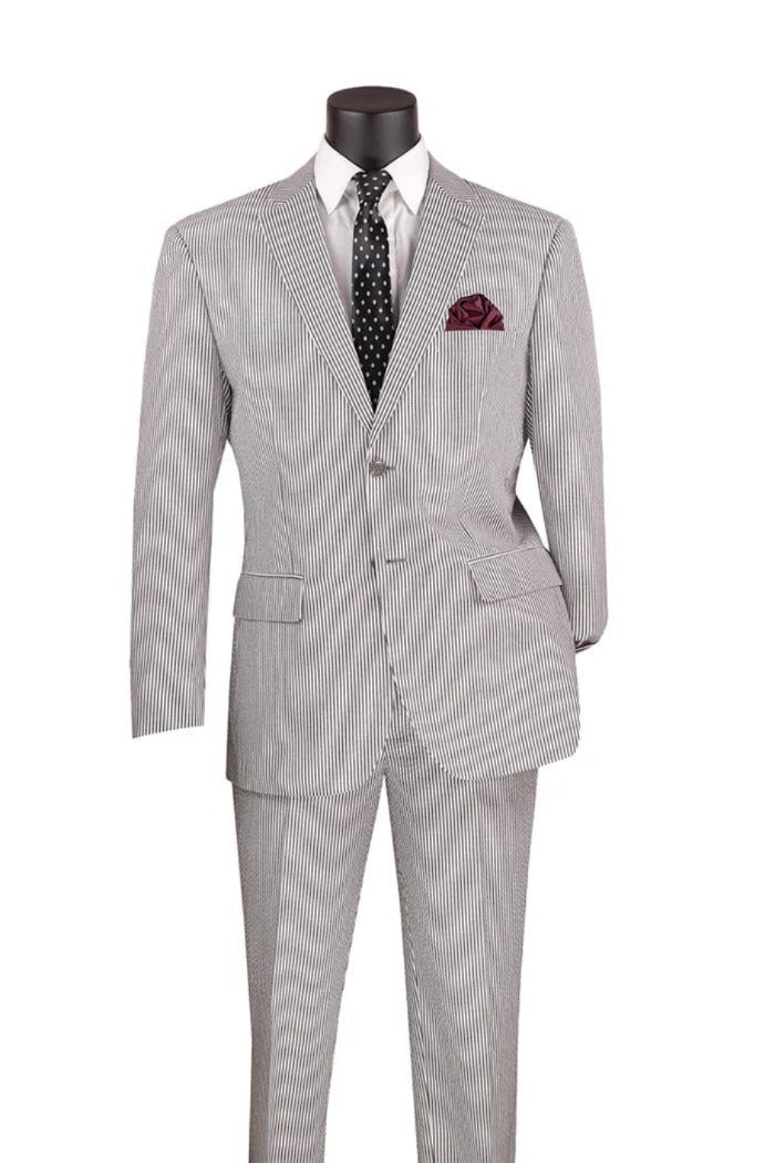 Seersucker Black - Perfect Summer Kentucky Derby Suit - 38 Short Jacket+32 Waist Adjustable 28to34)(Height: 5 4 to5 7 )(Neck 15-16.5)S-M)