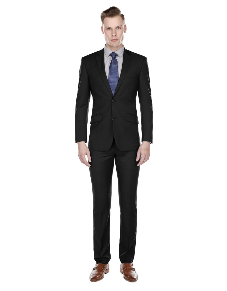 Manchester Tailored Suits - Slim Fit Black Suit - 2 Button Tapered Europian Cut Suit - Coat Size 38