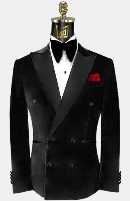Double Breasted Tuxedo - Velvet Tuxedo Dinner Jacket In Black - Navy - Emerald Green - Burgundy - 38 Short Jacket+32 Waist Adjustable 28to34)(Height: 5 4 to5 7 )(Neck 15-16.5)S-M)
