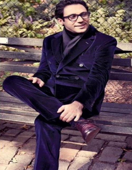 Men's Velvet Suit Double Breasted Suit Available in Black & Dark Navy Blue Suit For Men - Slim Fitted