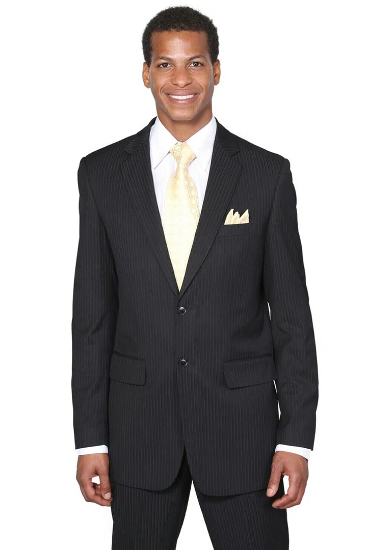 Cheap Priced Suit - Mens 2 Button Tonal Pinstripe Modern Fit Black Suit - 38 Short Jacket+32 Waist Adjustable 28to34)(Height: 5 4 to5 7 )(Neck 15-16.5)S-M)