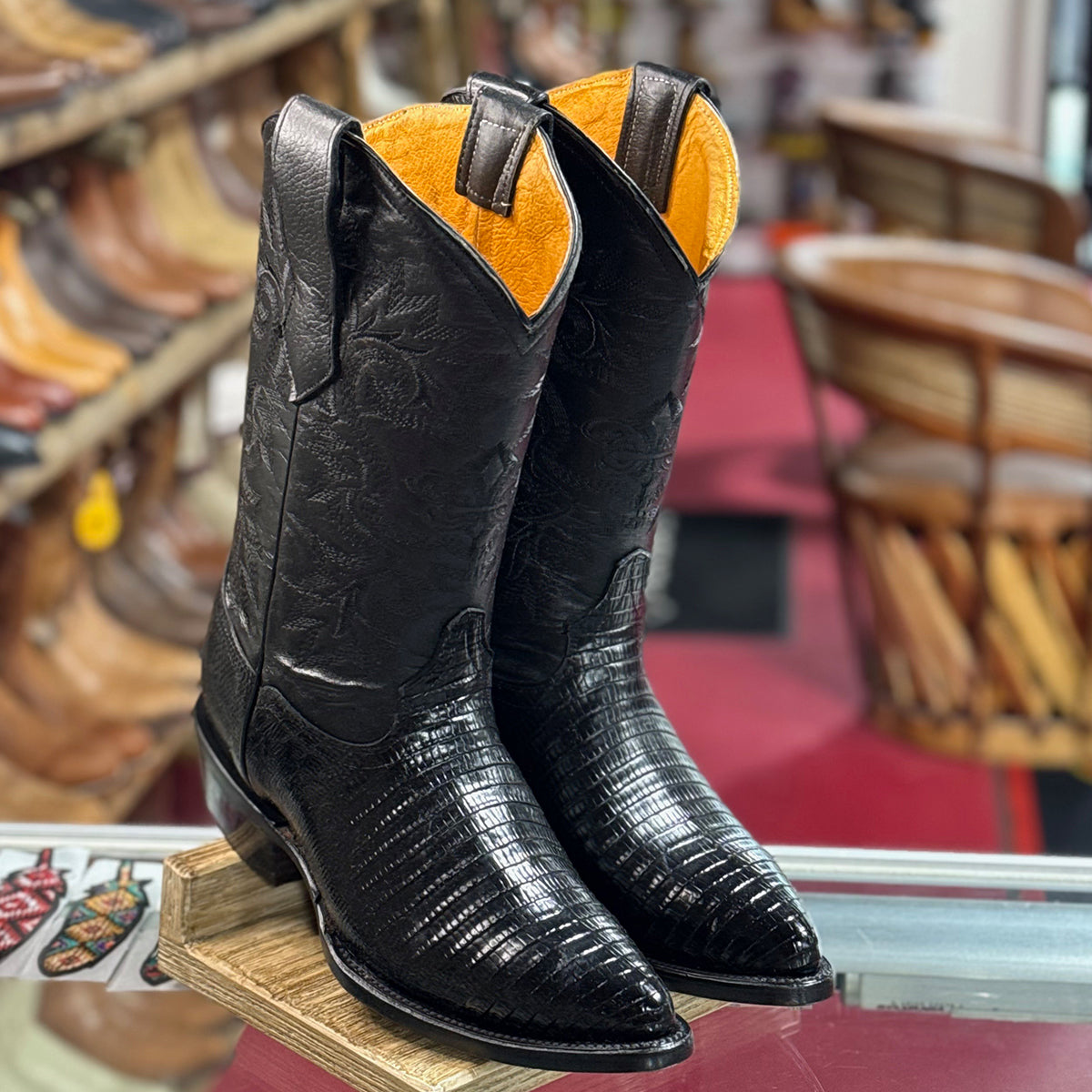 Lizard Print Western Boots - Black