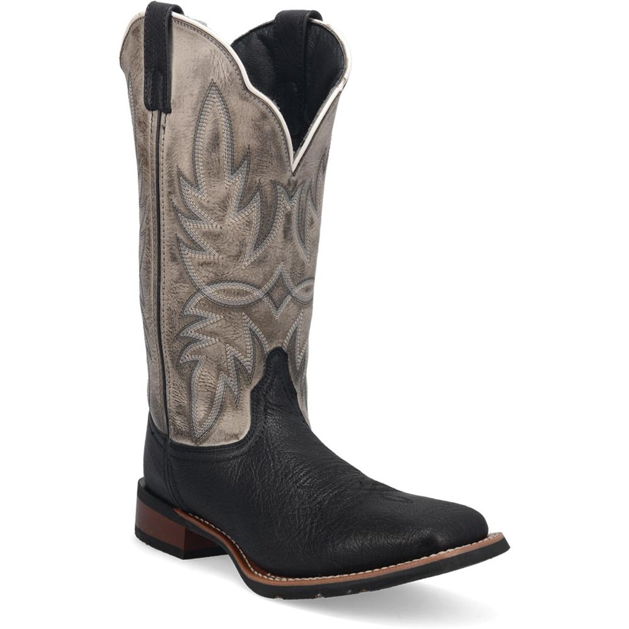 Laredo Isaac Black and Grey Leather Square Toe Shaft Boots for Men - 8D