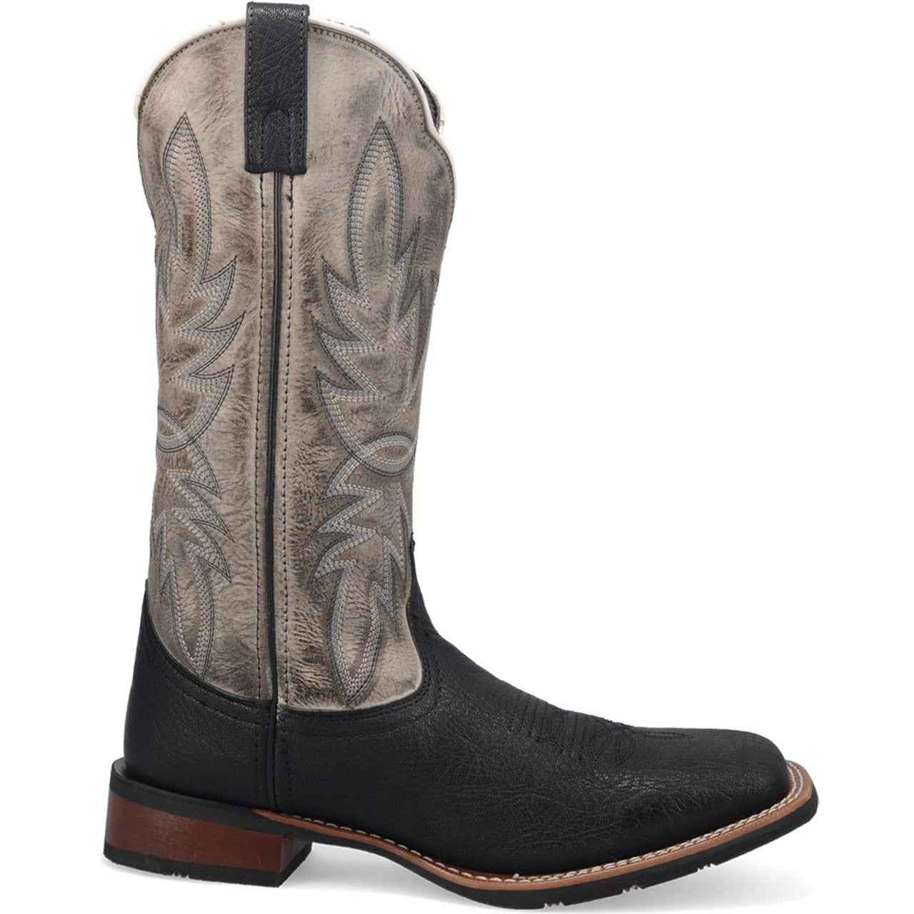 Laredo Isaac Black and Grey Leather Square Toe Shaft Boots for Men - 8D