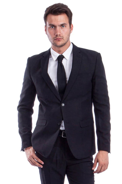 Cheap Priced Suit - Men's Two Button Basic Hybrid Fit Business Suit in black