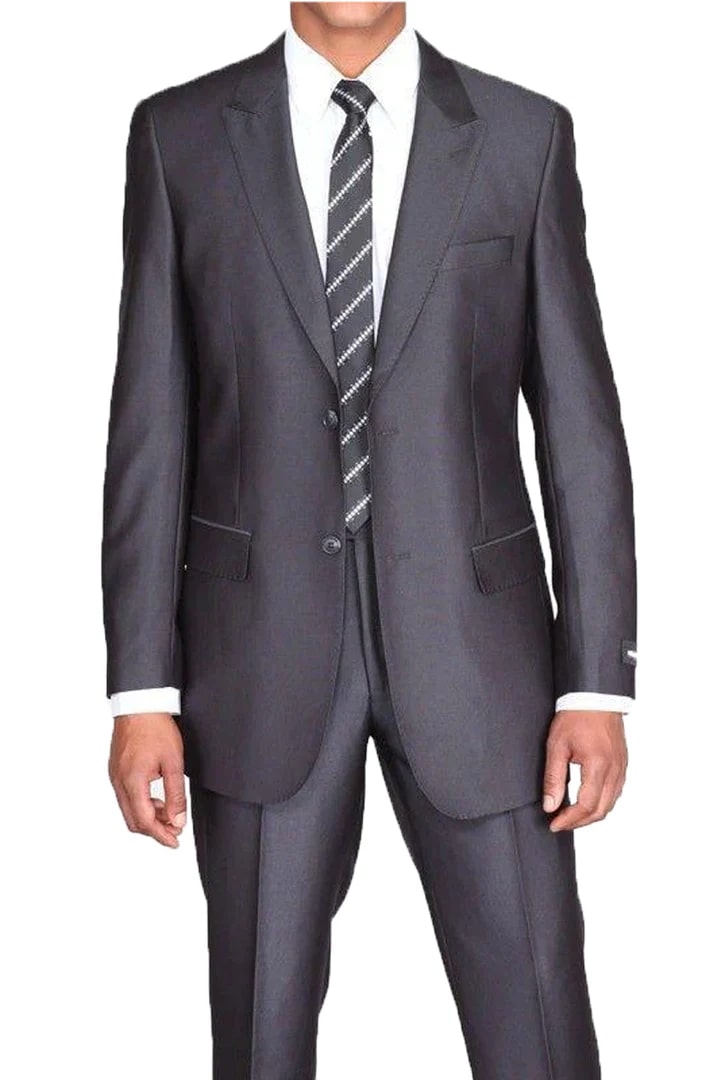 Cheap priced Suit -Mens 2 Button Slim Fit Peak Lapel Shiny Sharkskin Black Suit - 38 Short Jacket+32 Waist Adjustable 28to34)(Height: 5 4 to5 7 )(Neck 15-16.5)S-M)