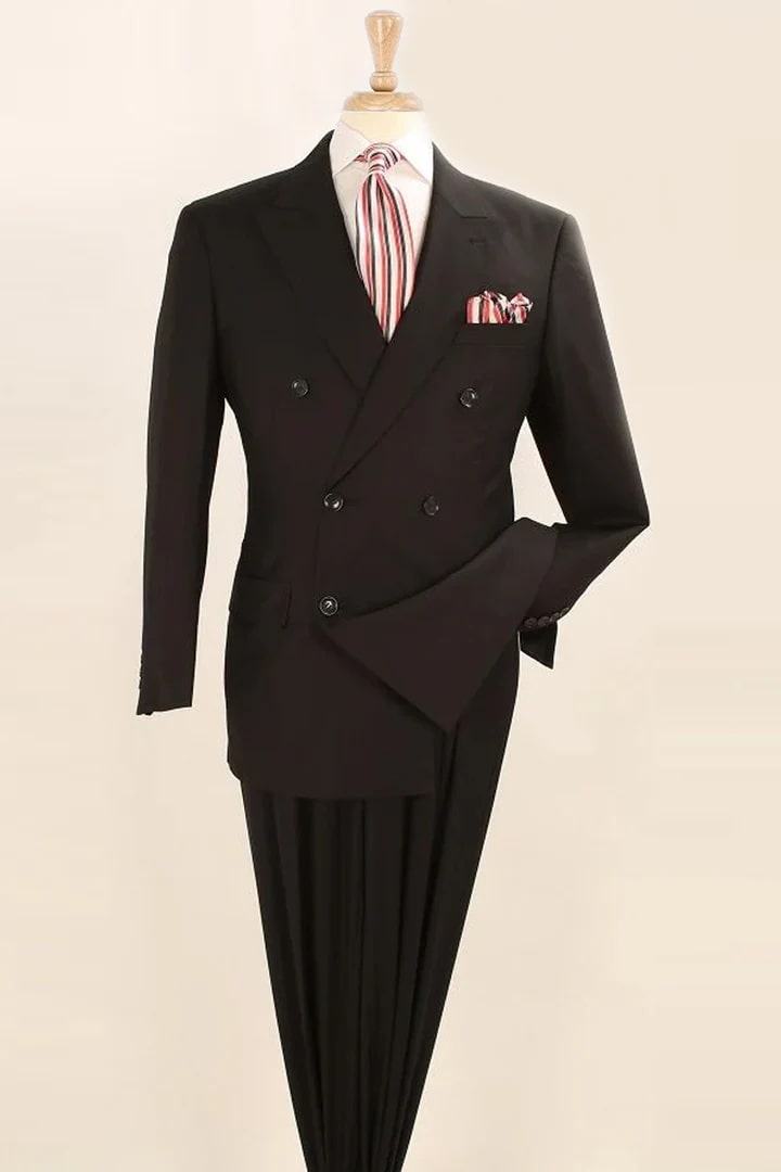 Cheap Priced Suit - Mens Classic Double Breasted Luxury Wool Feel - Designer Brand Black Suit