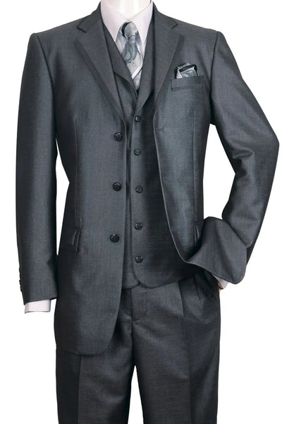 Cheap priced Suit - Mens 3 Button Vested Textured Shiny Sharkskin Church Black Suit