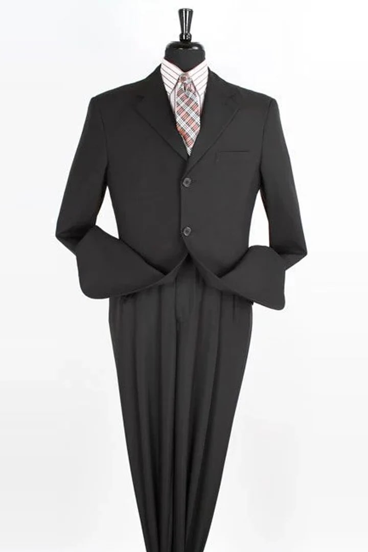 Cheap Priced Suit - Mens Classic Fit Three Button Poplin Two Piece Black Suit - 38 Short Jacket+32 Waist Adjustable 28to34)(Height: 5 4 to5 7 )(Neck 15-16.5)S-M)