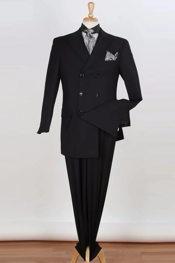 Cheap Priced Suit - Mens Three Quarter Length Double Breasted Fashion Black Suit - 38 Short Jacket+32 Waist Adjustable 28to34)(Height: 5 4 to5 7 )(Neck 15-16.5)S-M)