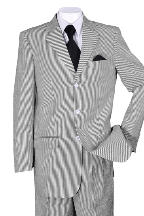 Cheap Priced Suit - Mens Classic Fit 3 Button Summer Seersucker Black Suit