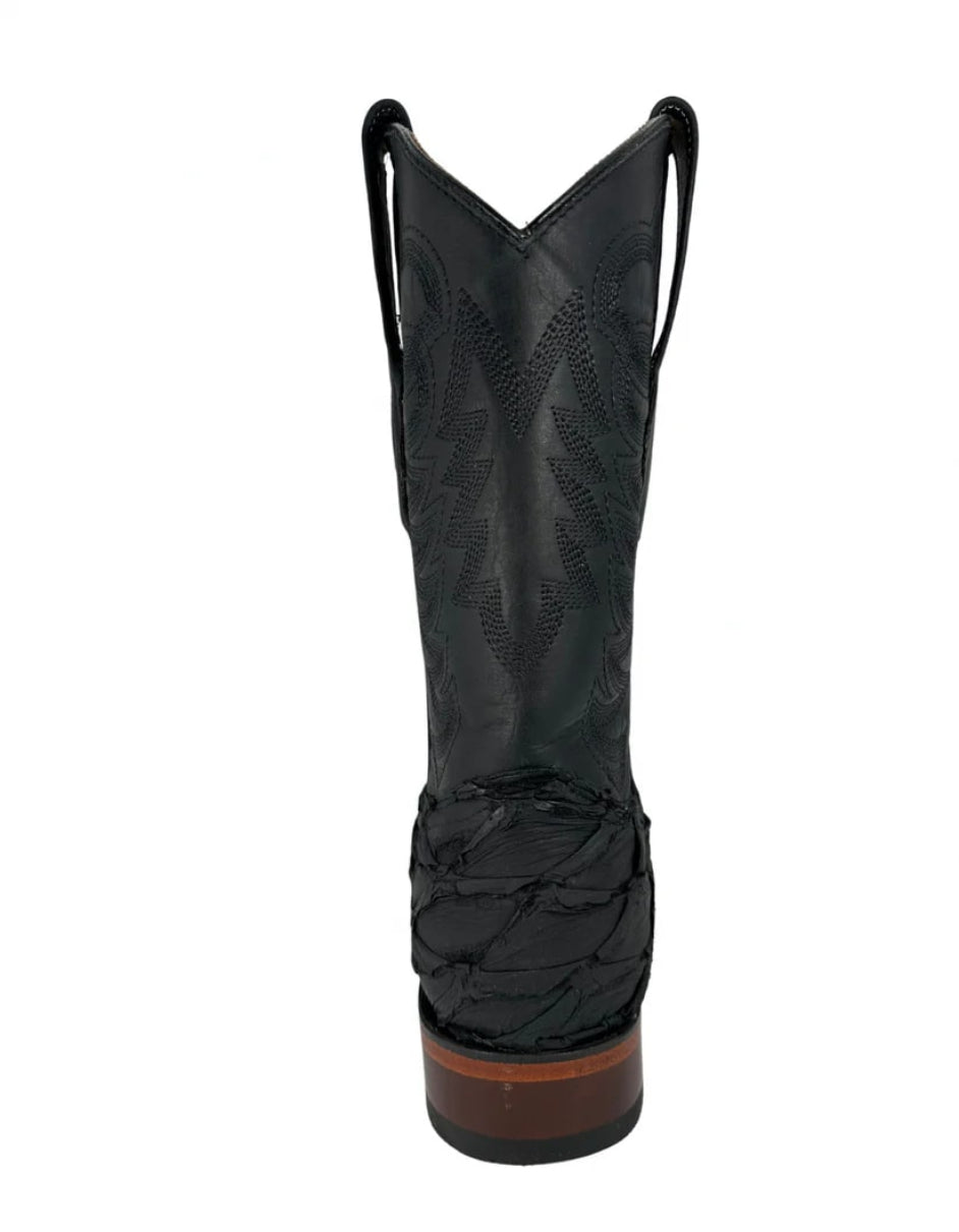 Los Altos Men's Black Matte Genuine Pirarucu Wide Square Toe Boot - 6 Standard / D / Medium