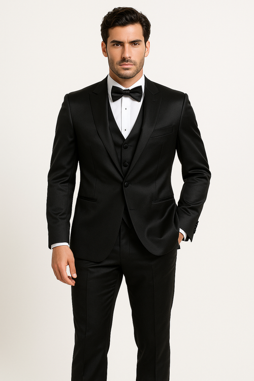 Black Satin Tuxedo Four Piece Set - Wedding - Prom