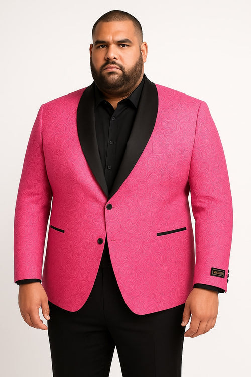 Mens Hot Pink Paisley Tuxedo Blazer with Black Shawl Lapel Fuchsia Color Dinner Jacket Perfect for Prom