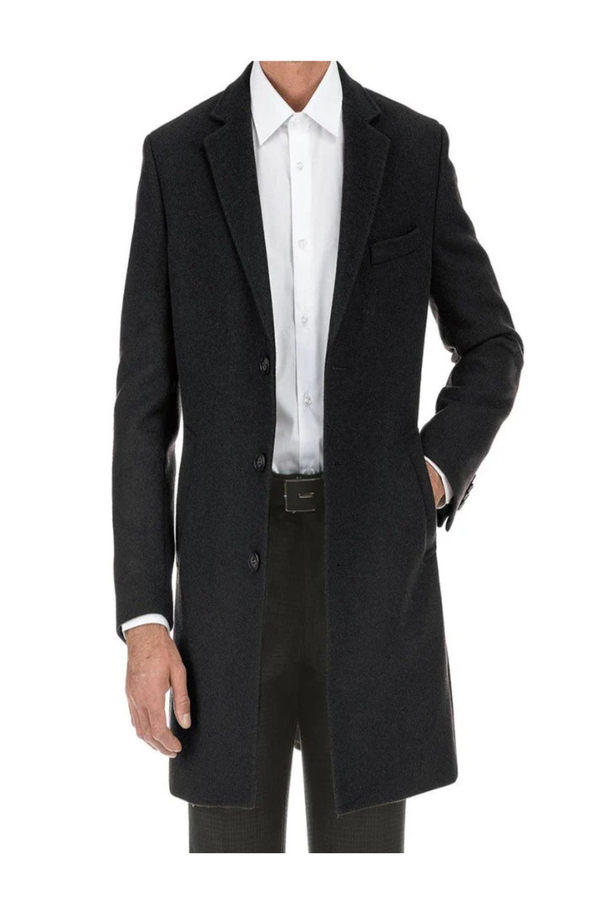 Black Fall/Winter Essential Slim Fit Overcoat Wool Blend