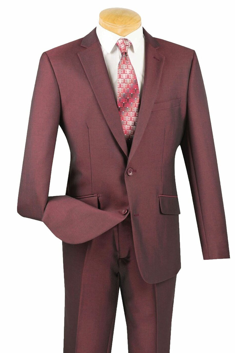 "Burgundy Men's Slim Fit Textured Travel Suit - Stretch Comfort" - 42 Short