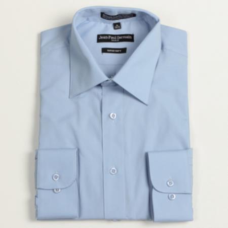 Medium Blue Convertible Cuff Big & Tall Shirt 18 19 20 21 22 Inch Neck Men's Dress Shirt - Small 14.5" Neck / 32-33" Sleeve