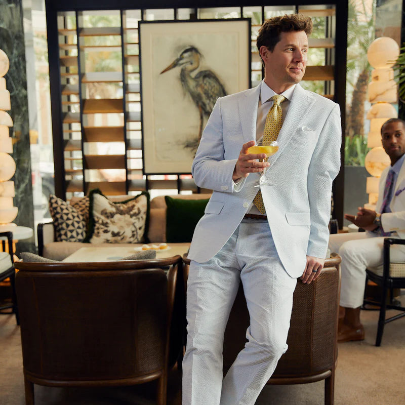 Seersucker Blazer - "Blue Ice" Seersucker Sport Coat Blue Ice Seersucker Stretch Sport Coat - 38 R