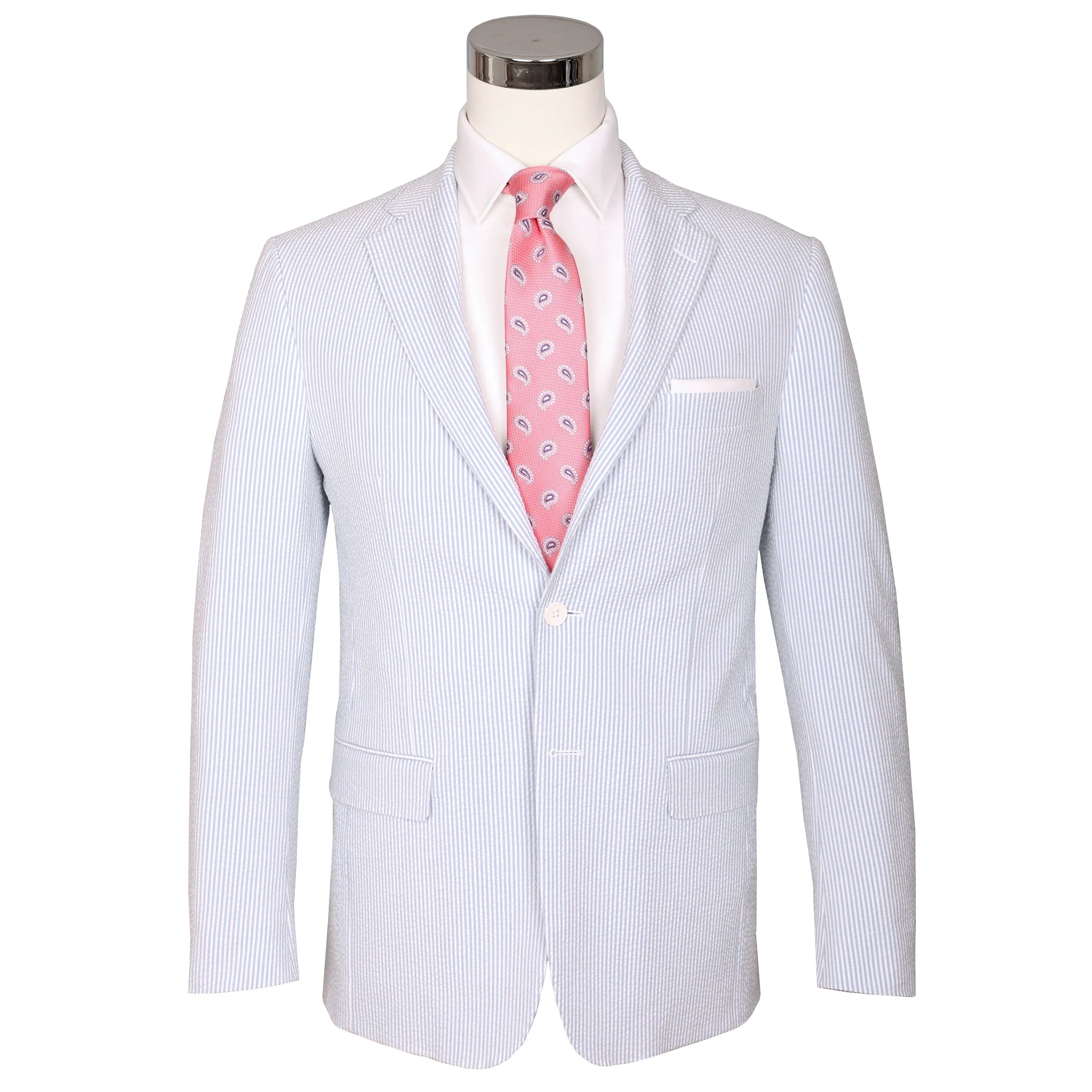Seersucker Blazer - "Blue Ice" Seersucker Sport Coat Blue Ice Seersucker Stretch Sport Coat - 38 R