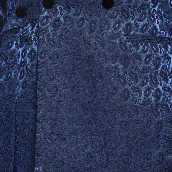 Knot Side Textured Paisley 2pc Tuxedo, Blue - 38 Short Jacket+32 Waist Adjustable 28to34)(Height: 5 4 to5 7 )(Neck 15-16.5)S-M)