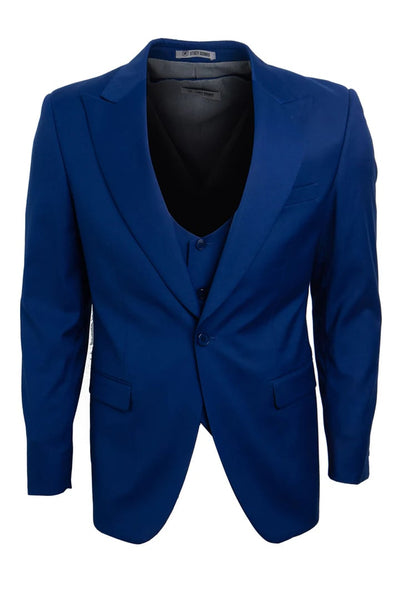 Cheap priced Suit - Men's Vested One Button Peak Lapel Stacy Adams Blue Suit