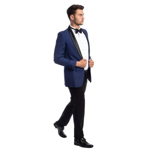 Mens Blue Tuxedo 2-PC Slim Fit, By Azzuro - 38 Short Jacket+32 Waist Adjustable 28to34)(Height: 5 4 to5 7 )(Neck 15-16.5)S-M)