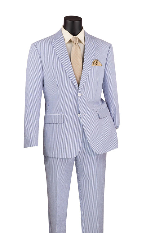 Modern Fit MEN'S 2PC SEERSUCKER MODERN FIT SUIT IN BLUE PINSTRIPE