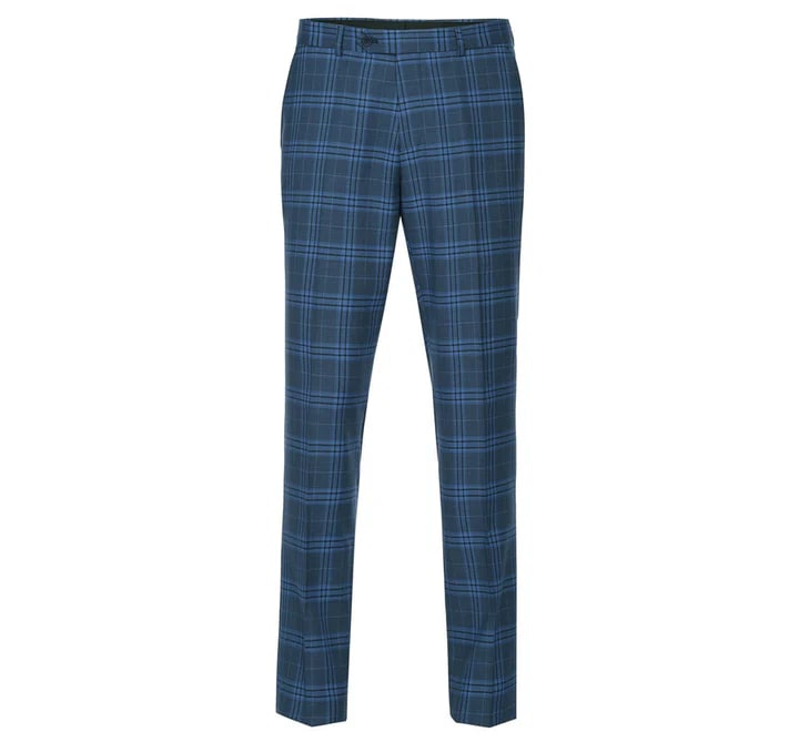 Cheap Priced Suit  - Mens Two Button Slim Fit Two Piece Suit In Blue Windowpane Plaid - 38 Short Jacket+32 Waist Adjustable 28to34)(Height: 5 4 to5 7 )(Neck  15-16.5)S-M)