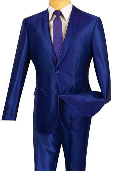Cheap Priced Suit - Men's Slim Fit Shiny Sharkskin Blue Suit