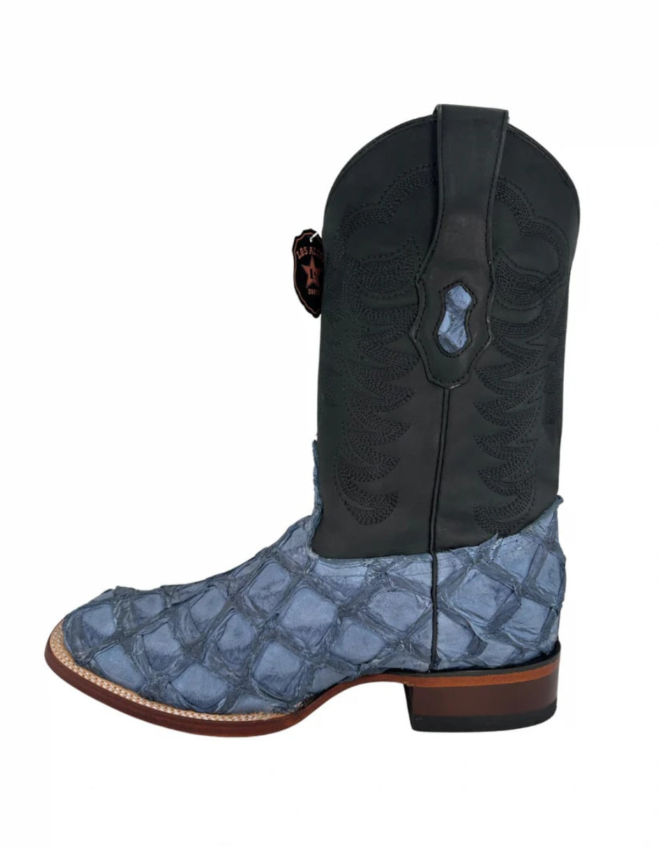 Los Altos Men's Blue Jeans Genuine Pirarucu Wide Square Toe Boot - 6 Standard / D / Medium