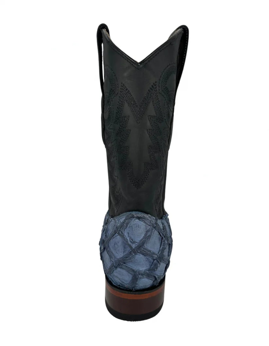 Los Altos Men's Blue Jeans Genuine Pirarucu Wide Square Toe Boot - 6 Standard / D / Medium