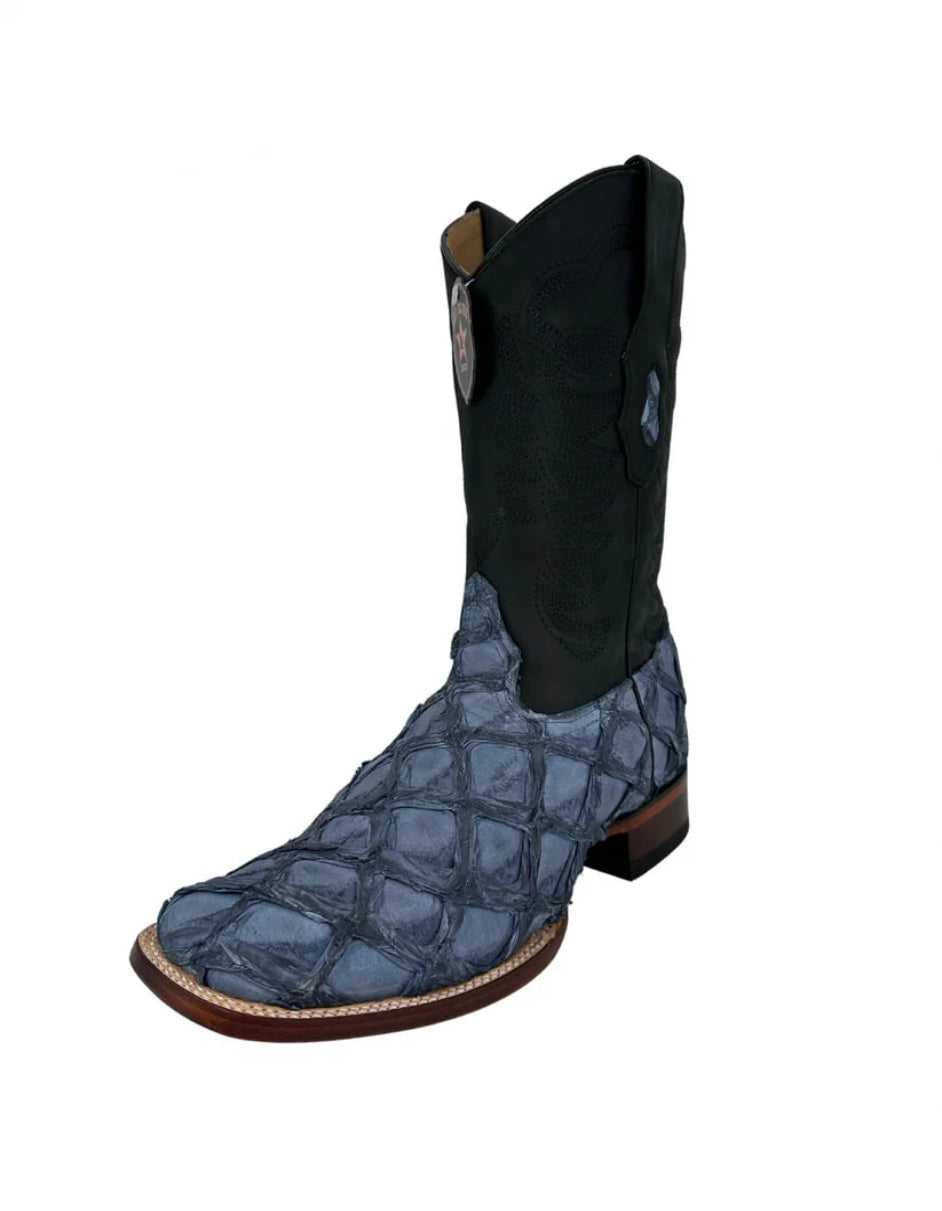 Los Altos Men's Blue Jeans Genuine Pirarucu Wide Square Toe Boot - 6 Standard / D / Medium