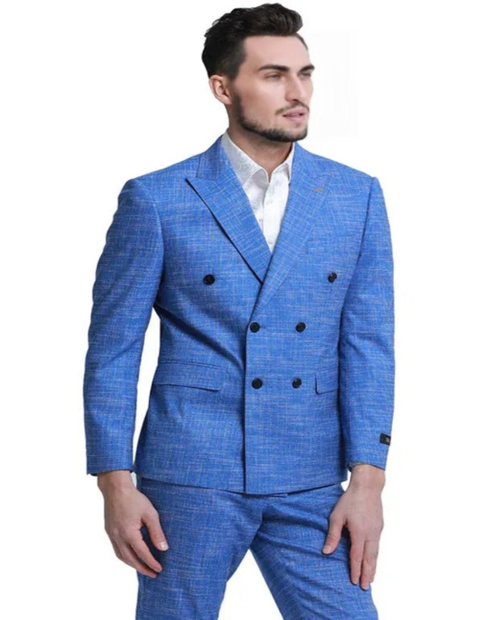 Missionary Mormon Quality Suit - Business Six Button Style in Color Blue - 38 Short Jacket+32 Waist Adjustable 28to34)(Height: 5 4 to5 7 )(Neck 15-16.5)S-M)