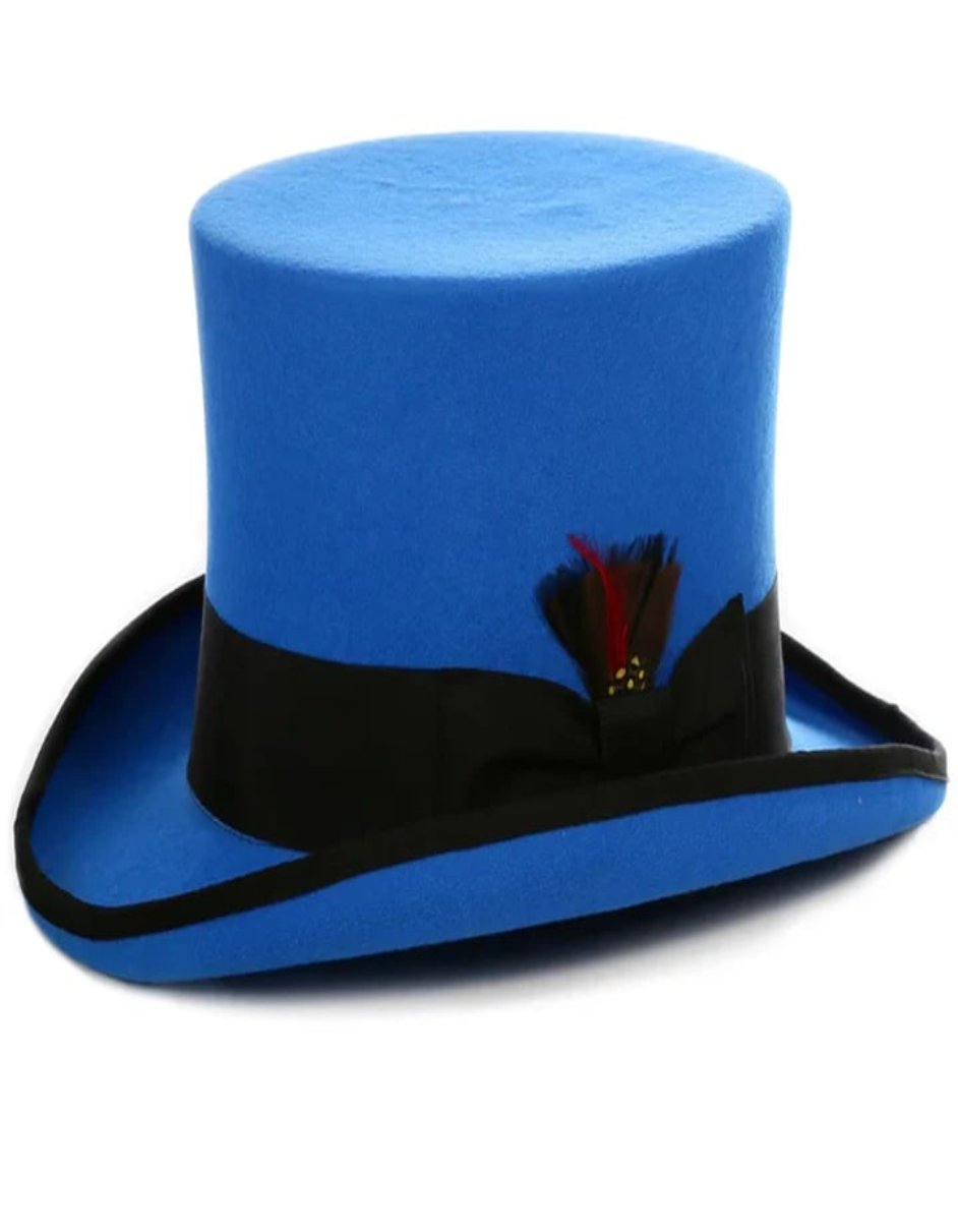 Victorian Steampunk Top Hat - 1800 19th Century - Dressy Loden Felt Top Blue and Black Hat - S