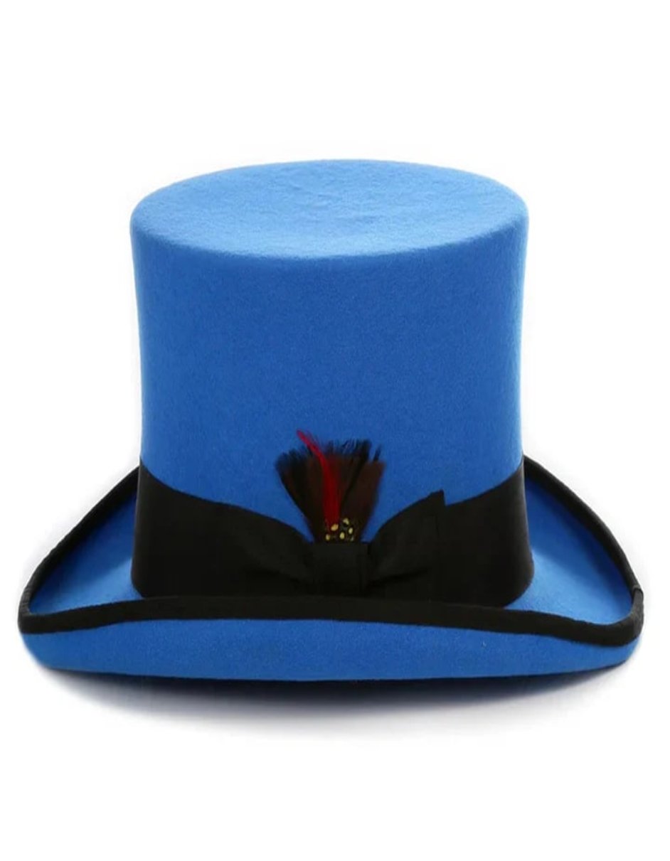 Victorian Steampunk Top Hat - 1800 19th Century - Dressy Loden Felt Top Blue and Black Hat - S