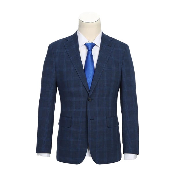 Designer Brand - Wool Stretch Single Breasted Slim Fit Blue Suit - Coat Size 38