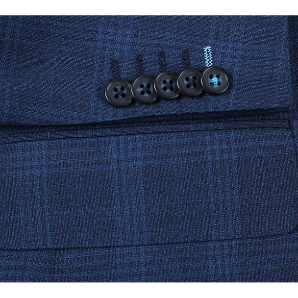 Designer Brand - Wool Stretch Single Breasted Slim Fit Blue Suit - Coat Size 38