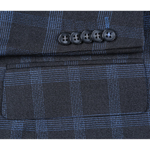 Designer Brand - Stretch performance Single Breasted Slim Fit Charcoal and Blue Plaid Suit
