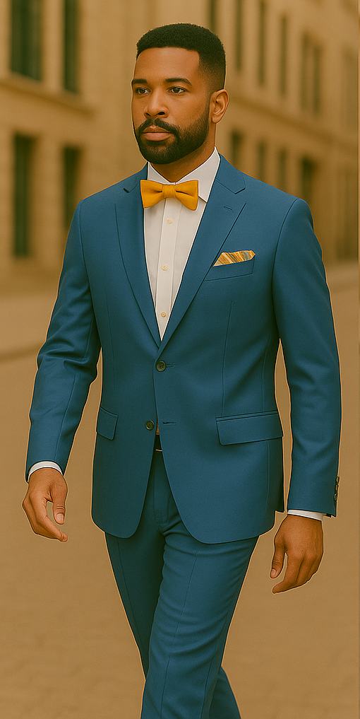 Blue Slim Fit Men’s Suit by Rossiman Rossi – Skinny Style with 1-Button Jacket - 58R