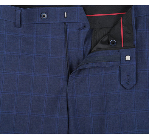 Cheap Priced Suit - Mens Two Button Slim Fit Two Piece Suit In Indigo Blue Windowpane Plaid